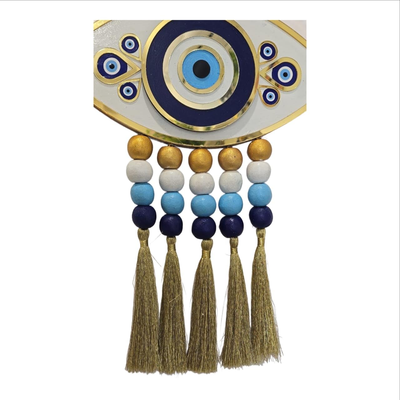 Evil Eye Eye-Shaped Wall Hanging for Protection & Good Luck | Nazar Battu Feng Shui Home Decor with Tassels & Beads | Vastu Positive Energy Charm for Living Room, Bedroom, Office | Spiritual Gift Item - Image 5