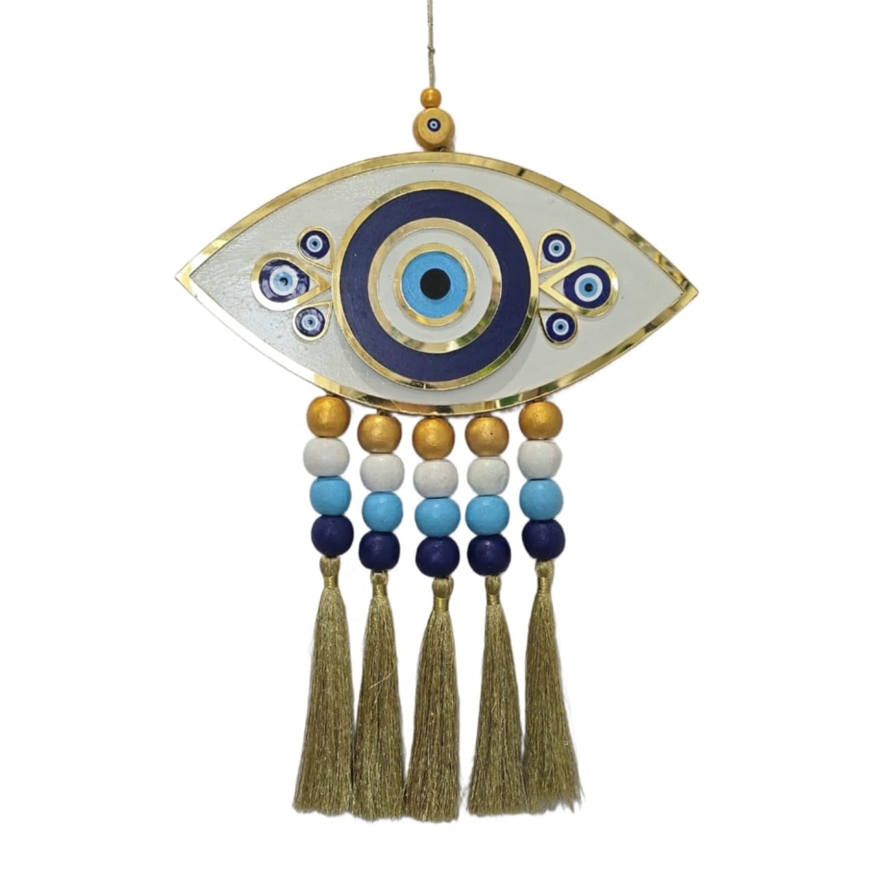 Evil Eye Eye-Shaped Wall Hanging for Protection & Good Luck | Nazar Battu Feng Shui Home Decor with Tassels & Beads | Vastu Positive Energy Charm for Living Room, Bedroom, Office | Spiritual Gift Item - Image 6