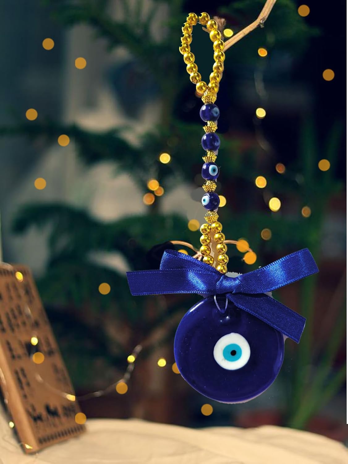 SOLINO Evil Eye Home Decor Turkish Hamsa Glass Greek Wall Hanging Decoration Ornament Nazar Battu Boncugu Amulet Charms Talisman Devil Eyes Protection,Gold Pearl (20 C.M) - Image 2