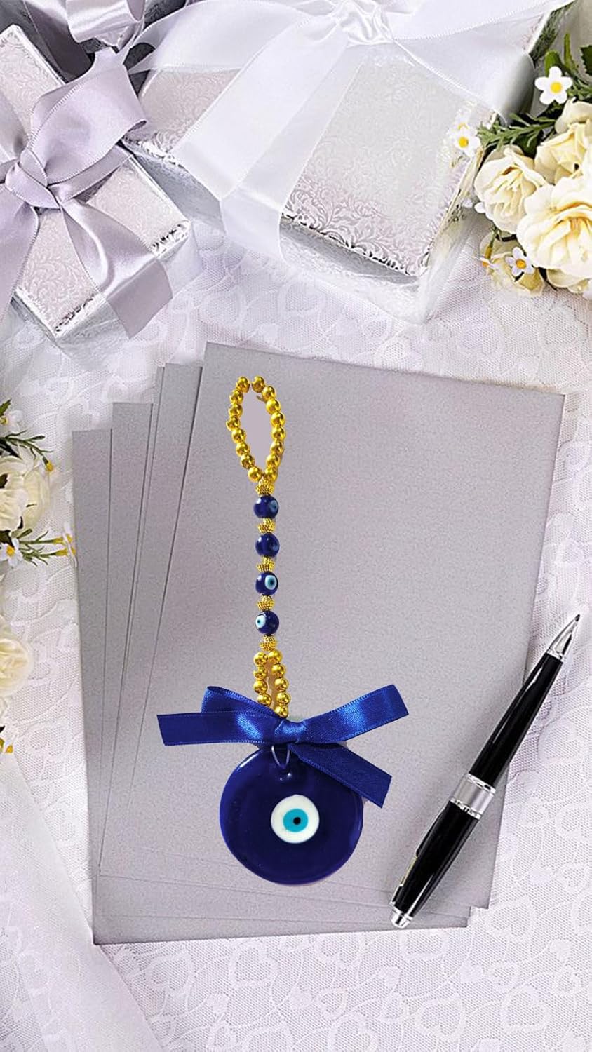SOLINO Evil Eye Home Decor Turkish Hamsa Glass Greek Wall Hanging Decoration Ornament Nazar Battu Boncugu Amulet Charms Talisman Devil Eyes Protection,Gold Pearl (20 C.M) - Image 6