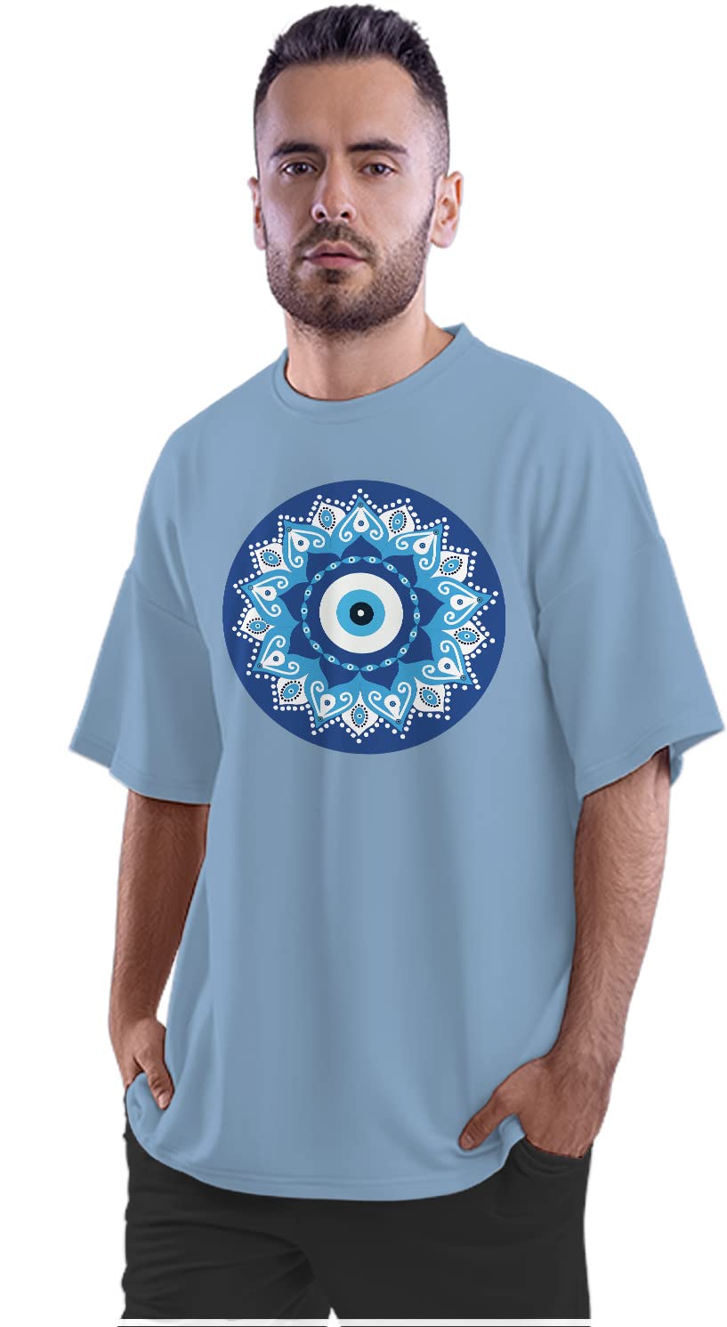 Oversized T-Shirt Evil Eye Mandala Men's Women's Unise 100% Cotton Baby Blue; _EVLYMNDUNQ-Baby Blue S Oversized_bz - Image 2