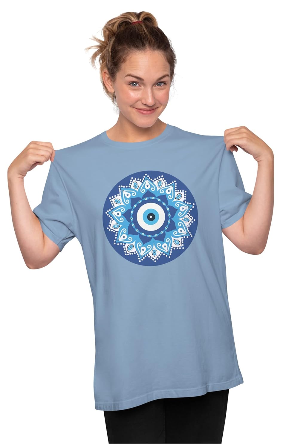 Oversized T-Shirt Evil Eye Mandala Men's Women's Unise 100% Cotton Baby Blue; _EVLYMNDUNQ-Baby Blue S Oversized_bz - Image 3