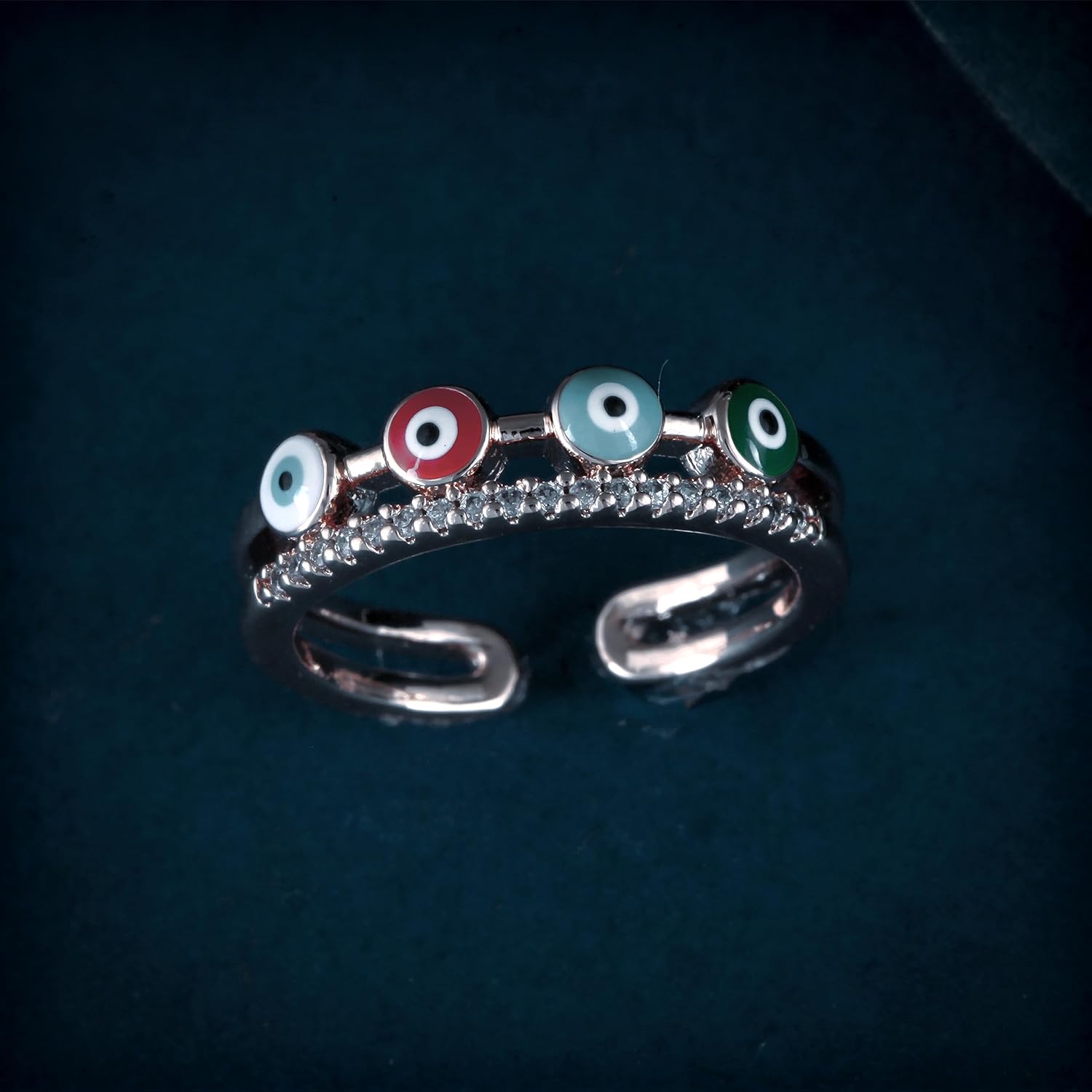AMAAL Rings for women girls girlfriend ladies wife sister Evil eye ring Silver ring Butterfly ring silver stylish engagement wedding Adjustable promise propose American diamond Finger Ring set ad A869 - Image 4