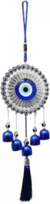 Feng Shui & Vastu/Evil Eye Wall Hanging with Bells for Good Luck Charm and Prosperity Decorative Showpiece (Metal, Blue) (ROUND Evil EYE) - Image 6