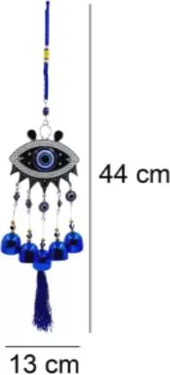 Feng Shui & Vastu/Evil Eye Wall Hanging with Bells for Good Luck Charm and Prosperity Decorative Showpiece (Metal, Blue) (ROUND Evil EYE) - Image 5