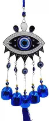 Feng Shui & Vastu/Evil Eye Wall Hanging with Bells for Good Luck Charm and Prosperity Decorative Showpiece (Metal, Blue) (ROUND Evil EYE) - Image 4