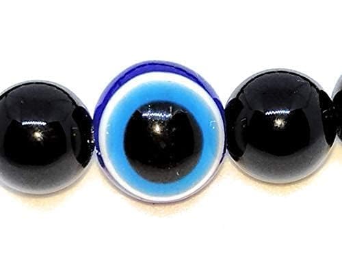 ARYANSH SHOPPE Black Tourmaline Bracelet Evil Eye Natural Healing Stone Gemstone Bracelet for Men & Women, Color Black, Bead Size 8 mm (Pack Of - Image 5