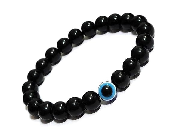ARYANSH SHOPPE Black Tourmaline Bracelet Evil Eye Natural Healing Stone Gemstone Bracelet for Men & Women, Color Black, Bead Size 8 mm (Pack Of - Image 2
