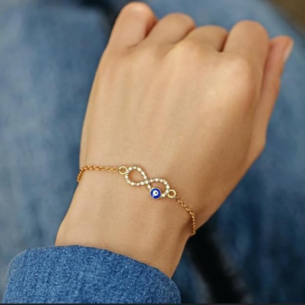 Infinity evil eye Golden charm with gold chain necklace for woman girls, Evil Eye Infinity Bracelet, Nazr Bracelet, Chain Infinity Bracelet For Women - Image 5