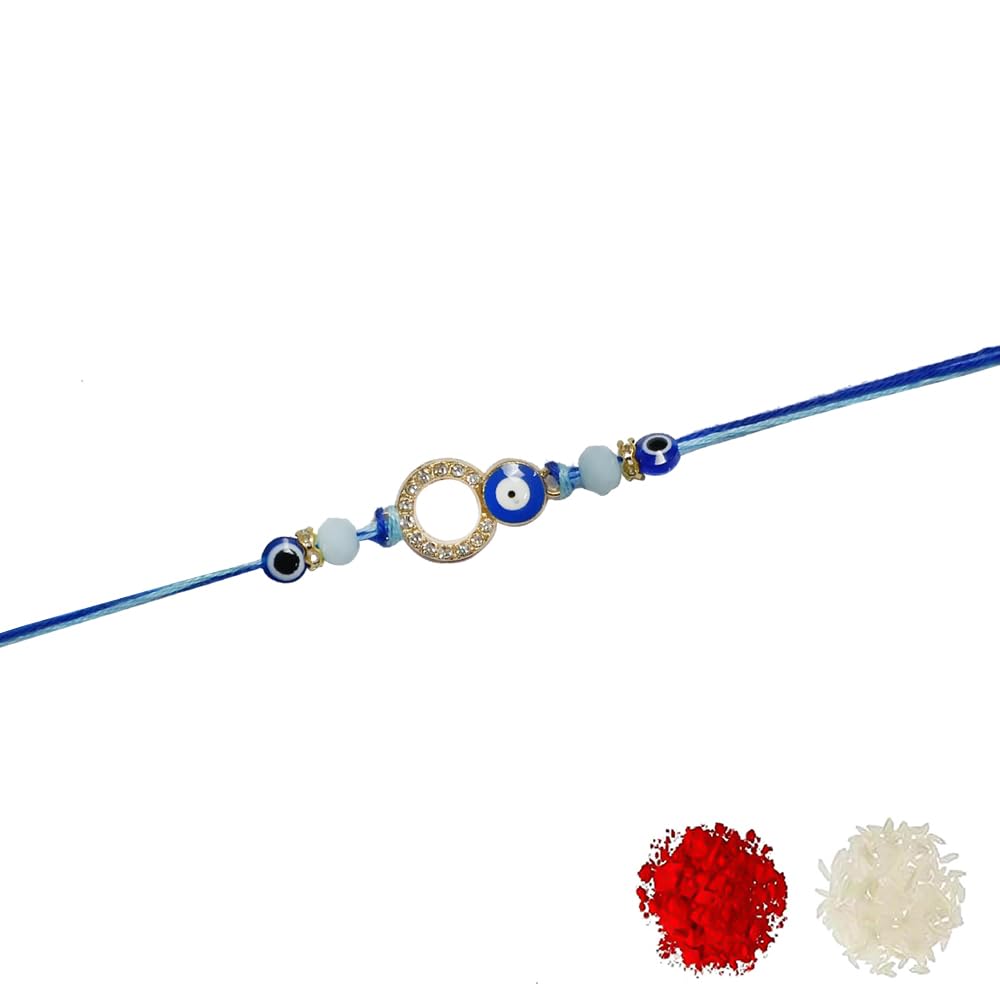 AARON INC Evil Eye Rakhi for Brother Sister Designers Rakhi Bracelet Set with Roli Chawal (RAKHI0092) - Image 3