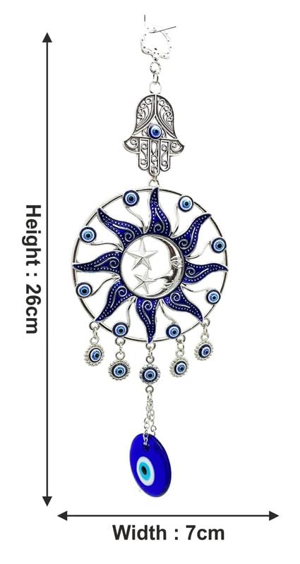 Blue Turkish Evil Eye Hanging for Home Entrance Wall, Door, Car Mirror Hanging Protection, Prosperity, & Luck, Evil Eye Set of 1 Gift Item (Sun Moon Evil Eye) - Image 4