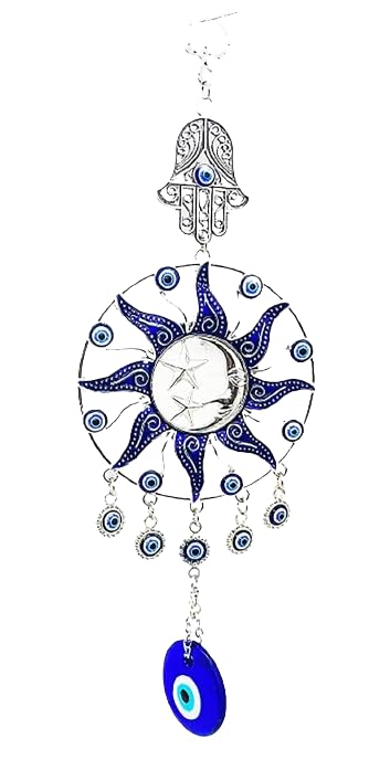 Blue Turkish Evil Eye Hanging for Home Entrance Wall, Door, Car Mirror Hanging Protection, Prosperity, & Luck, Evil Eye Set of 1 Gift Item (Sun Moon Evil Eye) - Image 2