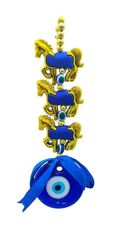 MammaYo Evil Eye Hanging for Home Entrance 3 Horse Gold Evil Eye Feng Shui Pendant Ornament Amulet for Wall Door Car Dashboard Hanging Turkish Nazar Battu Good Luck and Prosperity - Image 2