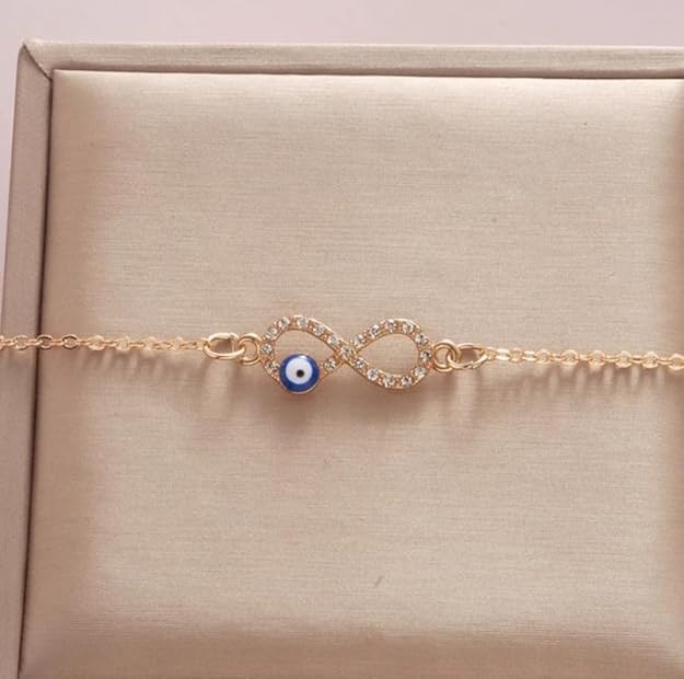 Infinity evil eye Golden charm with gold chain necklace for woman girls, Evil Eye Infinity Bracelet, Nazr Bracelet, Chain Infinity Bracelet For Women - Image 4