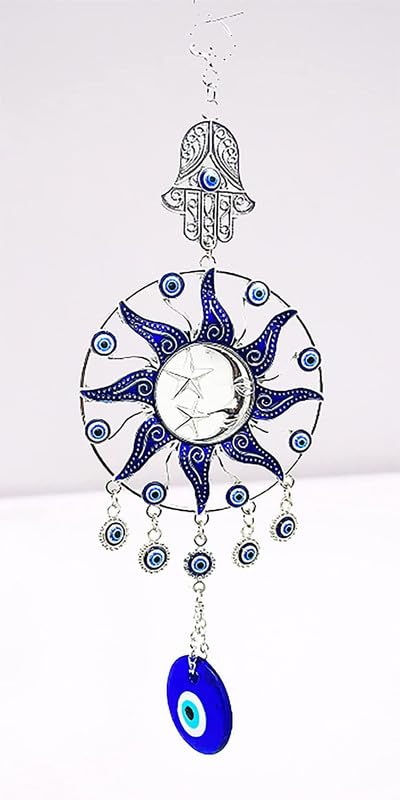 Blue Turkish Evil Eye Hanging for Home Entrance Wall, Door, Car Mirror Hanging Protection, Prosperity, & Luck, Evil Eye Set of 1 Gift Item (Sun Moon Evil Eye) - Image 3