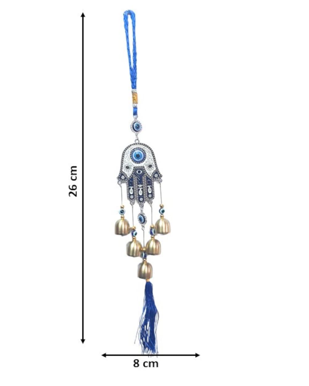 Goodmarts Blue Turkish Evil Eye Hanging for Home Entrance Wall, Door, Car Protection, Prosperity, Charm & Luck, Evil Eye Charm Set of 1 Gift Item 20 cm. (Hamsa with Bell) - Image 3