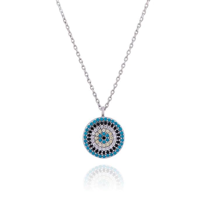 STYLE KRAFT Silver Circular Classy Evil Eye Chain Necklace, Zirconia Studded Pendant Necklace Evil Eye Collection, for Girls Gift for Her Bestfriend Girlfriend - Image 7