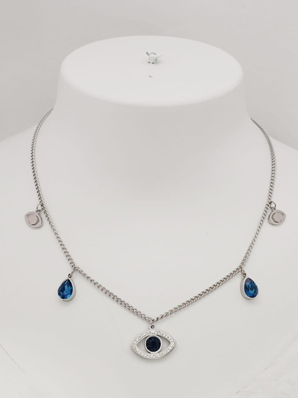 Trendy Sterling Steel Antitarnish Necklace with Gemstones charms and Evil Eye Pendant chain for women and girls/Gift for Her - Image 4