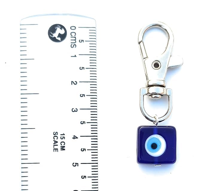 SHILPMART Evil Eye Glass Keychain, Blue Square Pendant with Silver Clasp, Lucky Charm - Image 4