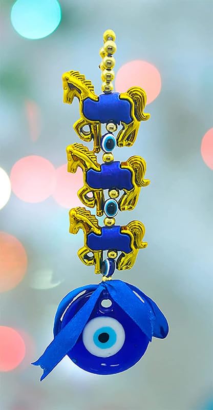 MammaYo Evil Eye Hanging for Home Entrance 3 Horse Gold Evil Eye Feng Shui Pendant Ornament Amulet for Wall Door Car Dashboard Hanging Turkish Nazar Battu Good Luck and Prosperity - Image 5