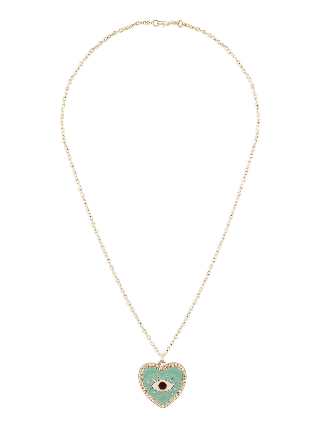 ZAVERI PEARLS Mint Green & Red Enamelled Evil Eye Heart Shape Contemporary Pendant & Chain For Women-ZPFK16780 - Image 2