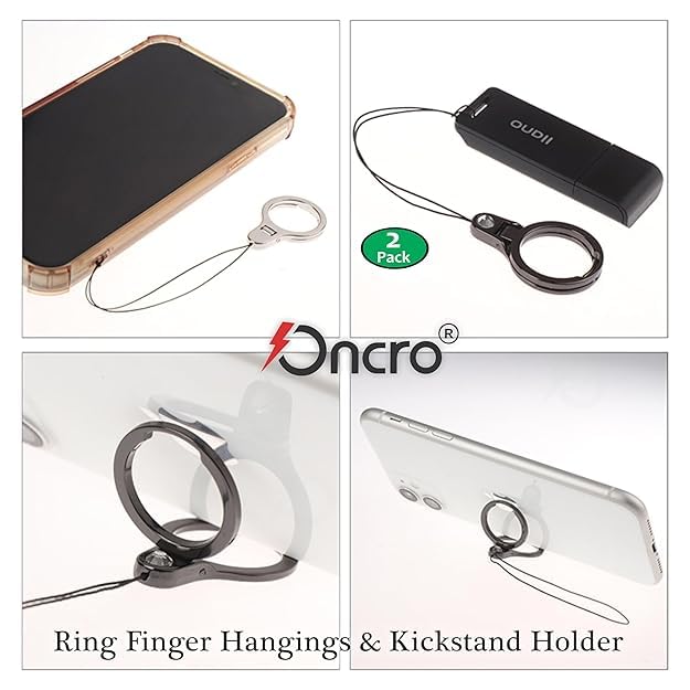 ONCRO® Strong Glossy Pack of 2 Universal 2 in 1 Mobile Phone Finger Ring Stand Kickstand Holder Strap Flexible Lanyard Alloy Charm Multifunctional with Rhinestone for Phone Case, Cell Phone, USB, Keys - Image 6