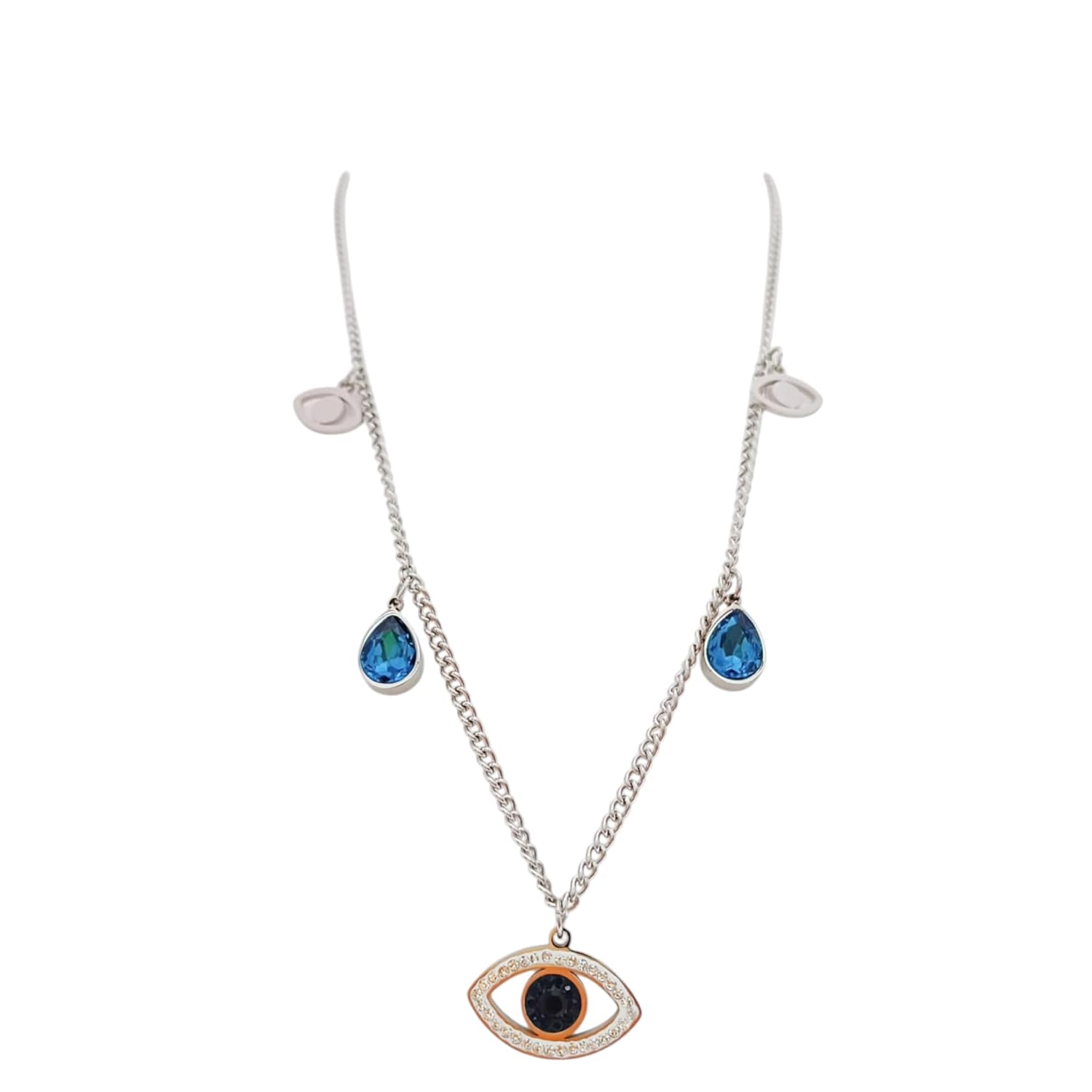Trendy Sterling Steel Antitarnish Necklace with Gemstones charms and Evil Eye Pendant chain for women and girls/Gift for Her - Image 2