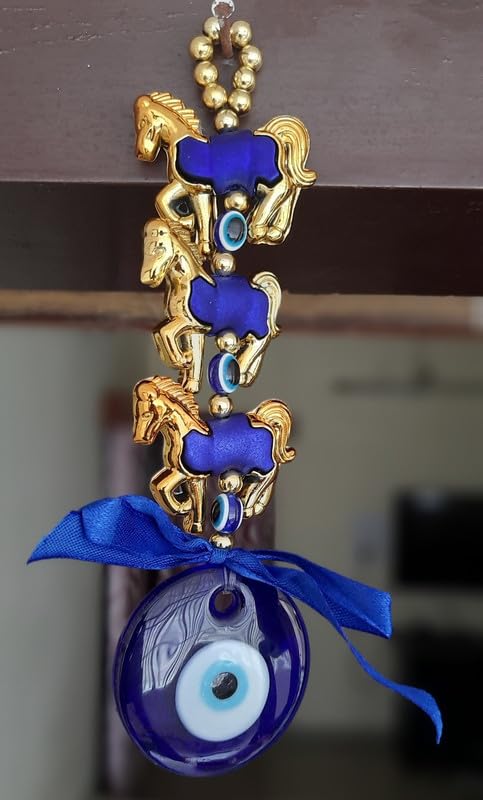MammaYo Evil Eye Hanging for Home Entrance 3 Horse Gold Evil Eye Feng Shui Pendant Ornament Amulet for Wall Door Car Dashboard Hanging Turkish Nazar Battu Good Luck and Prosperity - Image 3