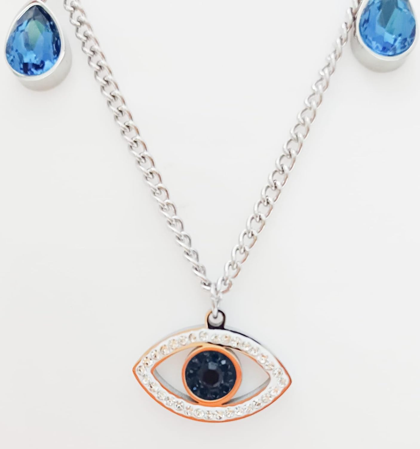 Trendy Sterling Steel Antitarnish Necklace with Gemstones charms and Evil Eye Pendant chain for women and girls/Gift for Her - Image 5