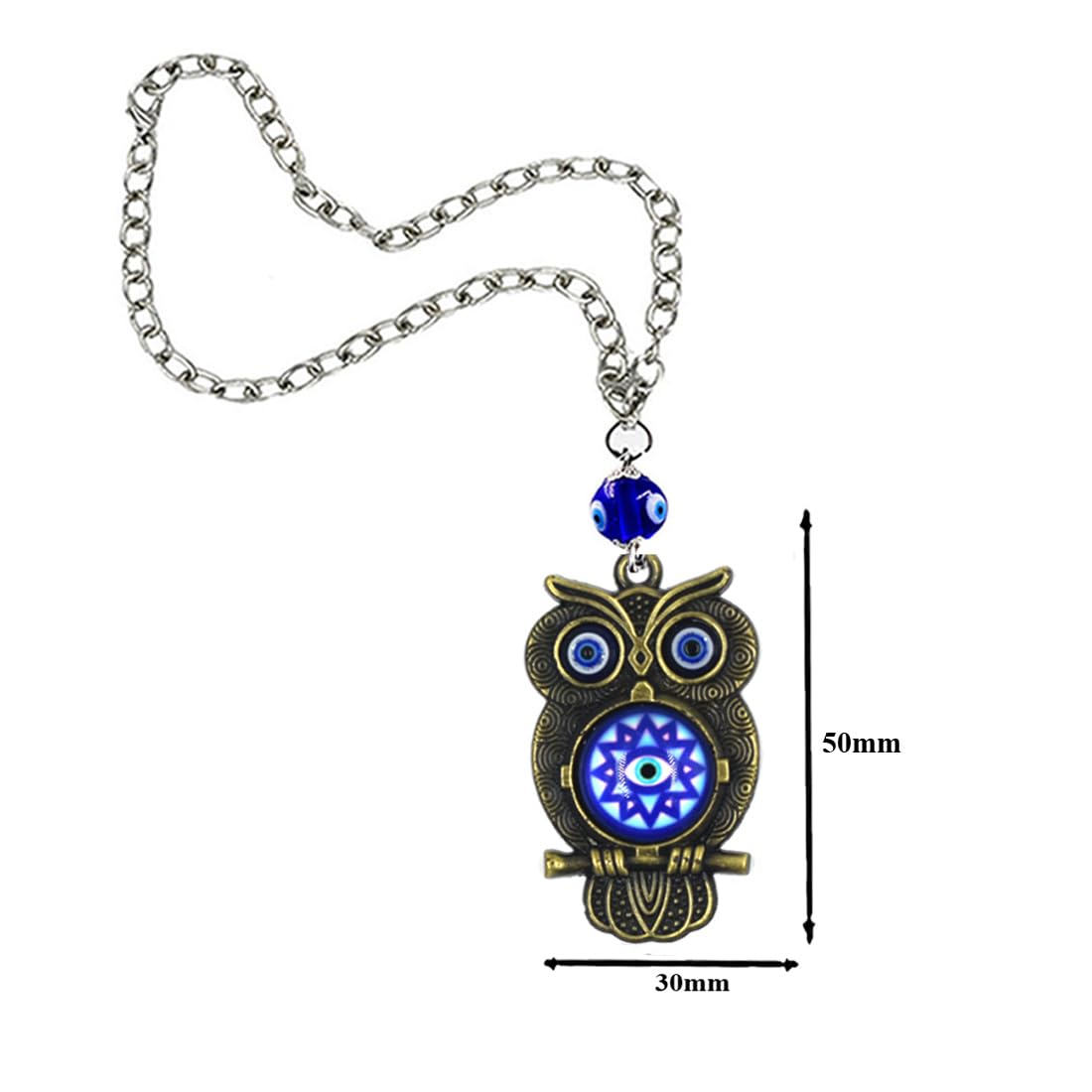 AFH Nazar Suraksha Bronze Lucky Owl Blue Evil Eye Car Mirror Charm Decorative Hanging Ornament Dream Catcher Positive Vibes Balcony, Gift, Vehicle, Wind Chimes - Image 4