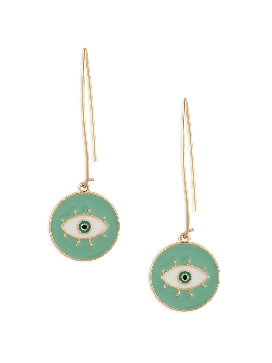 Zaveri Pearls Mint Green & White Enamelled Evil Eye Round Shape Contemporary Drop Earring For Women-ZPFK16810 - Image 2