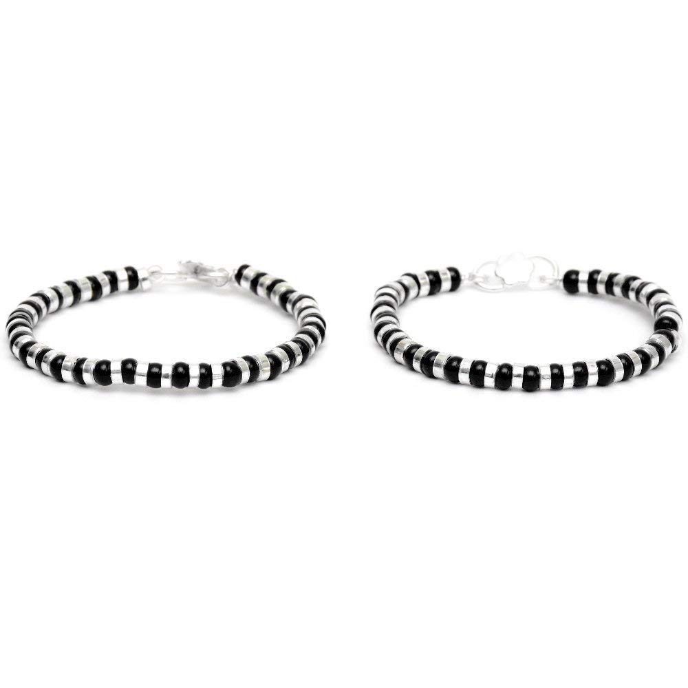 Silverwala 92.5-925 Sterling Silver Baby Bracelets kada Bangle Nazariya With Black Beads/crystal for baby boy and BABY girl - Image 2