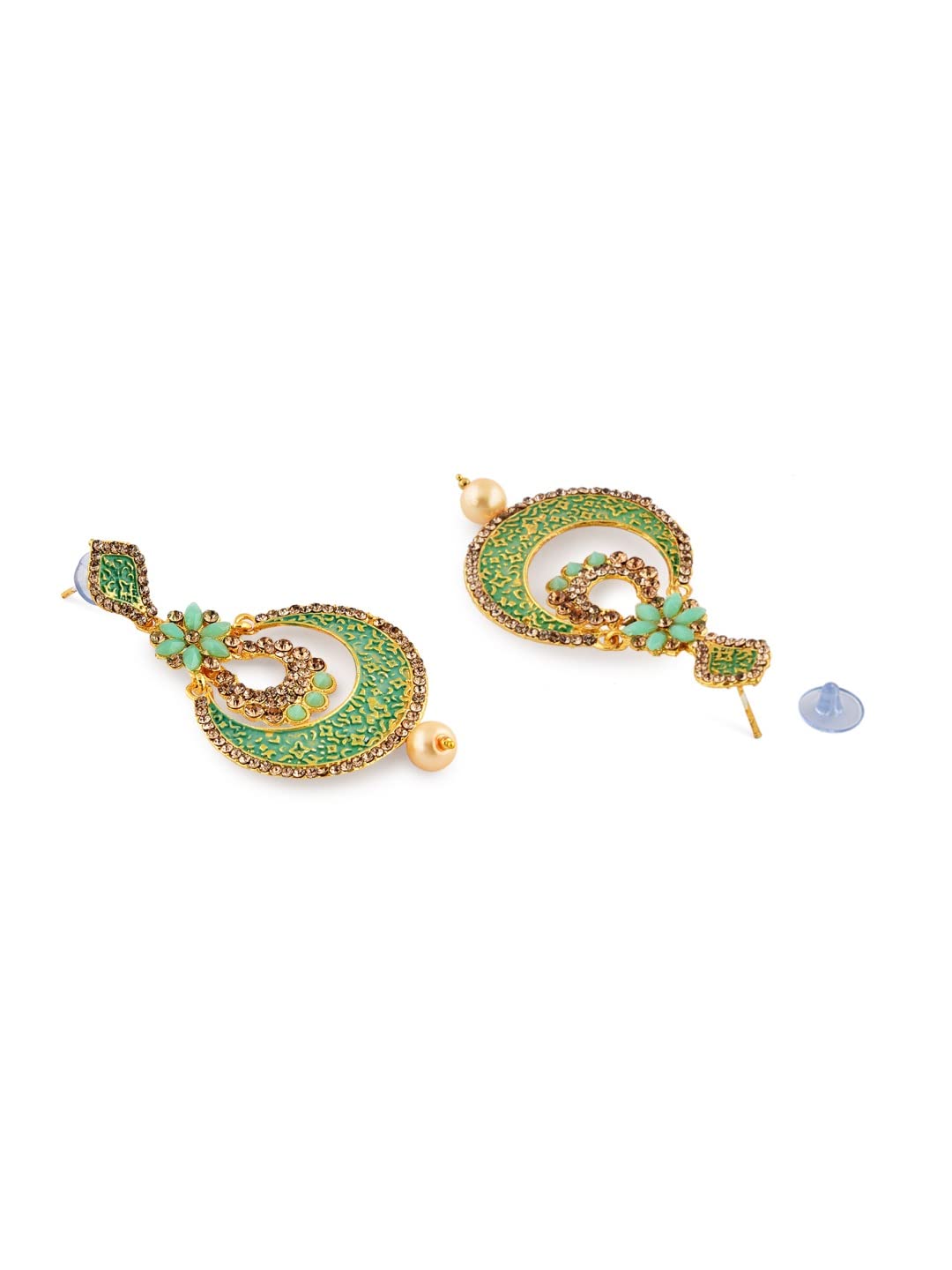 ZAVERI PEARLS Green Golden Non Precious Metal Dangler Earrings for Women (ZPFK9033) - Image 5