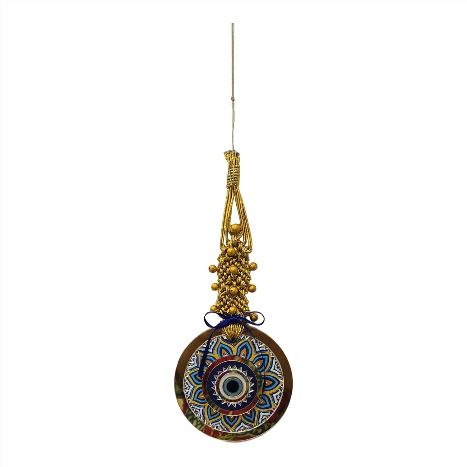 Blue Eye Blessings Mandala Evil Eye Wall Hanging with Golden Macrame Top | Handcrafted Boho Protection Decor for Home and Gifts - Image 7