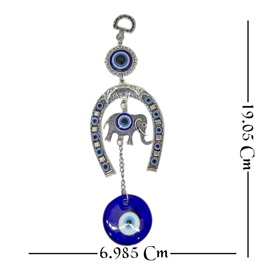 DT DECTONE Stainless Steel Evil Eye Hanging for Home Main Door Entrance, House Door Decoration, Horseshoe with Elephant Nazar Battu for Home Protection, Prosperity at Office and Home, Blue - Image 3