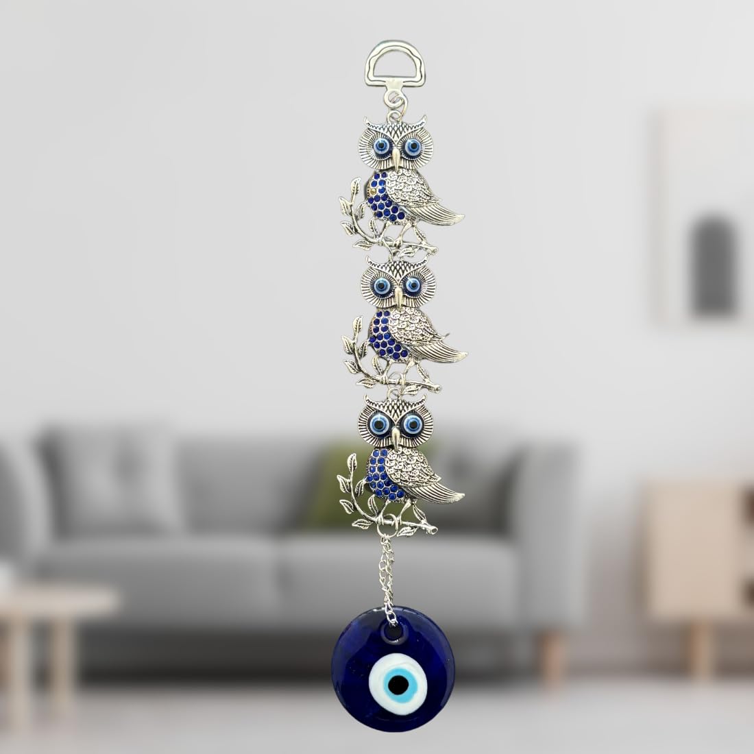 Dive Decor Feng Shui Lucky Three Owl Evil Eye Home Decor Wall Hanging for Good Luck Prosperity Zodiac Success Health Wealth Office and Car Hanging, Nazar Battu for Car - Image 4