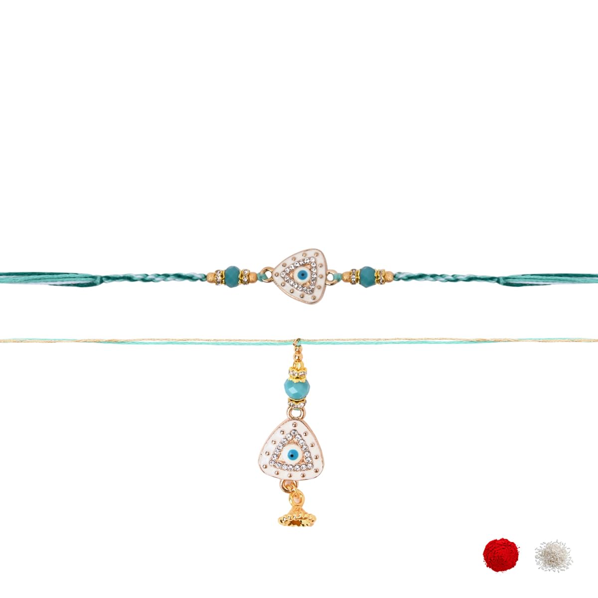 I Jewels Enamel Evil Eye Designer Bhaiya Bhabhi Bracelet & Rakhi Combo Set With Roli Chawal & Rakshabandhan Card - Image 5