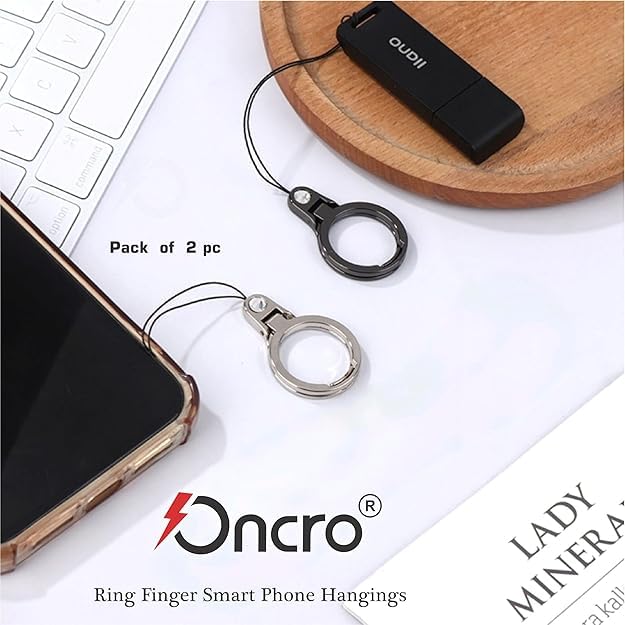 ONCRO® Strong Glossy Pack of 2 Universal 2 in 1 Mobile Phone Finger Ring Stand Kickstand Holder Strap Flexible Lanyard Alloy Charm Multifunctional with Rhinestone for Phone Case, Cell Phone, USB, Keys - Image 3
