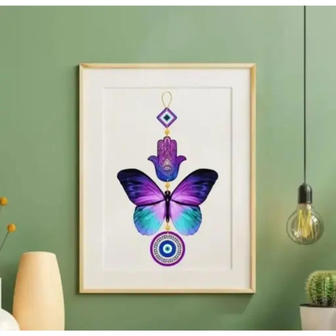 UNNATI TIMES Evil Eye Wall Art, Hamsa Hand and Butterfly Design, Spiritual Protection Home Decor - Image 5