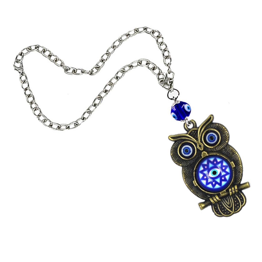 AFH Nazar Suraksha Bronze Lucky Owl Blue Evil Eye Car Mirror Charm Decorative Hanging Ornament Dream Catcher Positive Vibes Balcony, Gift, Vehicle, Wind Chimes - Image 3