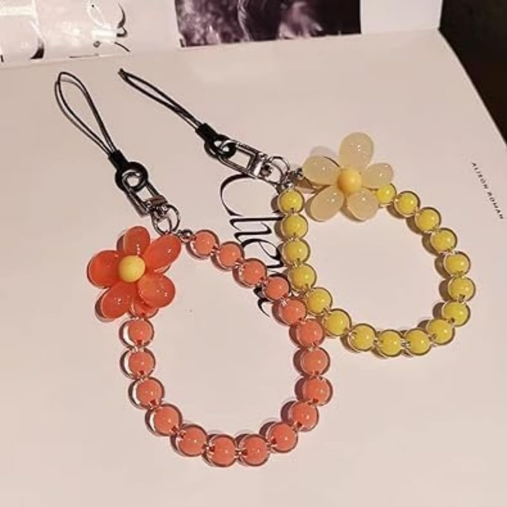 TypoGrove Colorful mobile phone strap beaded flower bracelet creative hanging rope keychain mobile phone lanyard beaded flower anti-lost phone case lanyard girl woman wrist strap phone jewelry, - Image 7