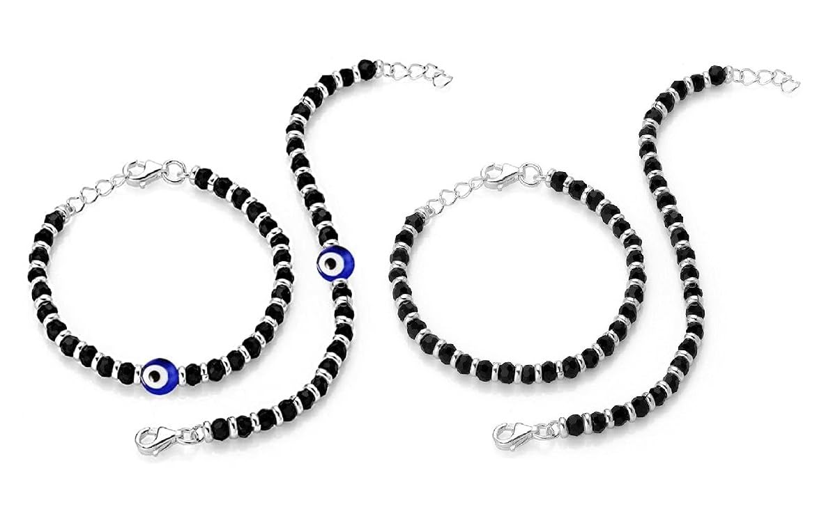 BLACK THREAD ARTIFICIAL Charms Evil Eye Nazariya & Plain Nazariya Anklet/Bracelet Adjustable| Nazar Battu | for Baby Boys Girls 4 Piece (BT KIDS BRCT 010) - Image 2
