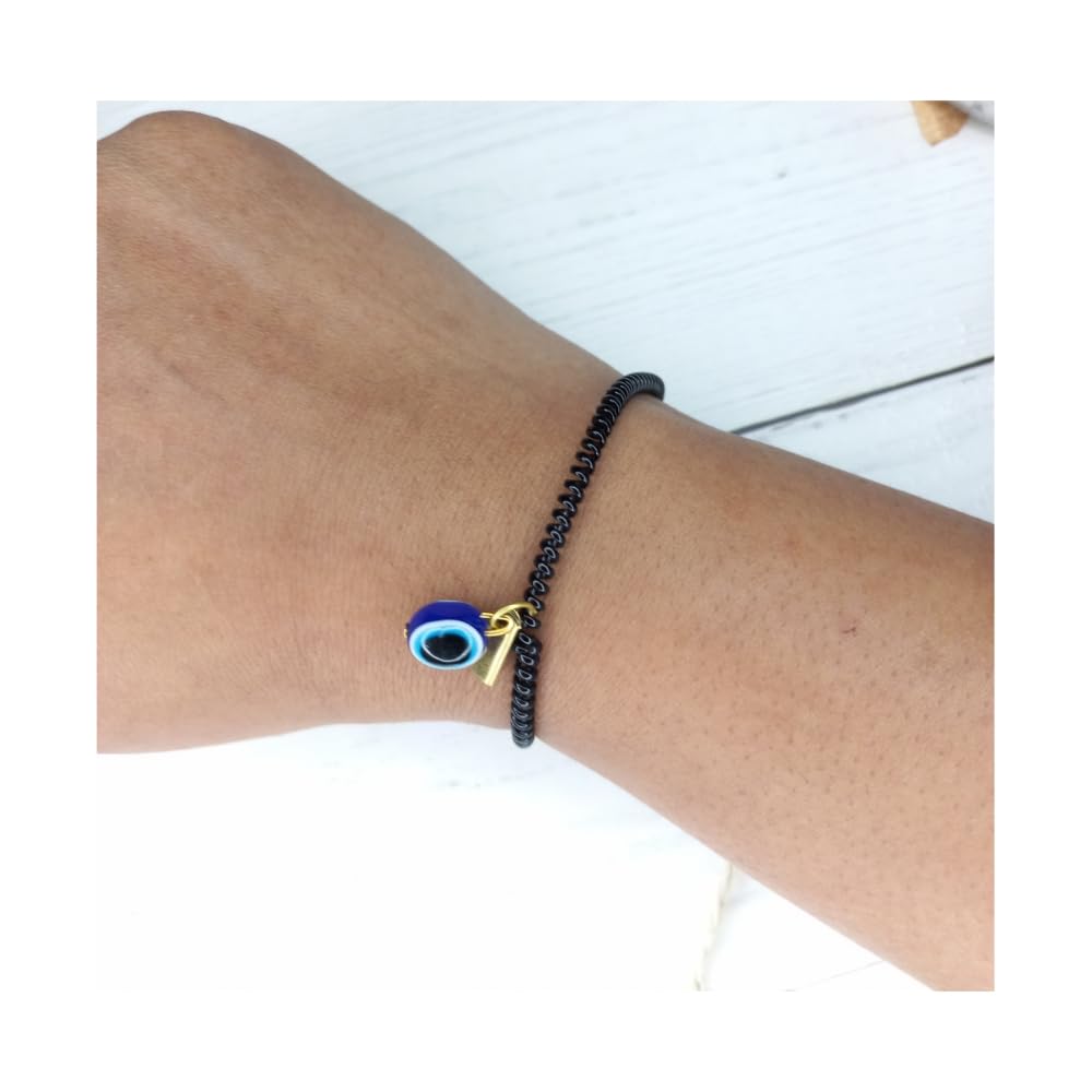 SUMRUNA Evil Eye Bead Elastic Free Size Bracelet for Women and Girls Pack of Four. - Image 4