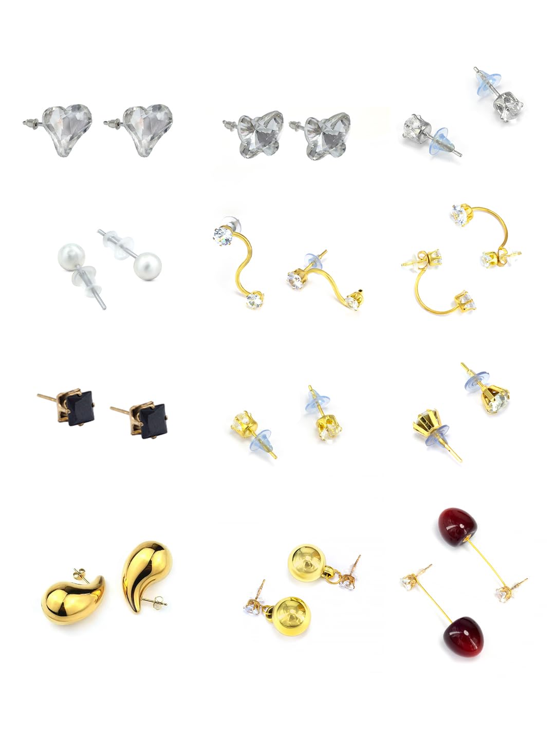PRIVIU Studio Set of 12 Multi Colour Studs & Evil Eyes Earrings Combo For Girls and Women | Latest Trendy Earrings Sets For Women | Hoop, Dangle, Studs, Drop Earrings Women & Girls - Image 4