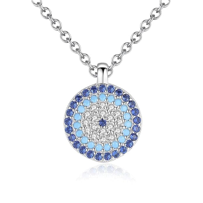 STYLE KRAFT Silver Circular Classy Evil Eye Chain Necklace, Zirconia Studded Pendant Necklace Evil Eye Collection, for Girls Gift for Her Bestfriend Girlfriend - Image 2