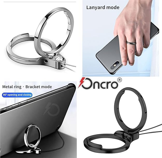 ONCRO® Strong Glossy Pack of 2 Universal 2 in 1 Mobile Phone Finger Ring Stand Kickstand Holder Strap Flexible Lanyard Alloy Charm Multifunctional with Rhinestone for Phone Case, Cell Phone, USB, Keys - Image 4
