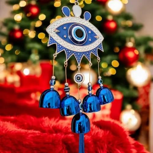 All Stock Central 5 Bells Evil Eye Wall Hanging - Good Luck Charm & Prosperity Decor for Your Home Decorative Showpiece - 40 cm (Metal, Blue) - Image 4