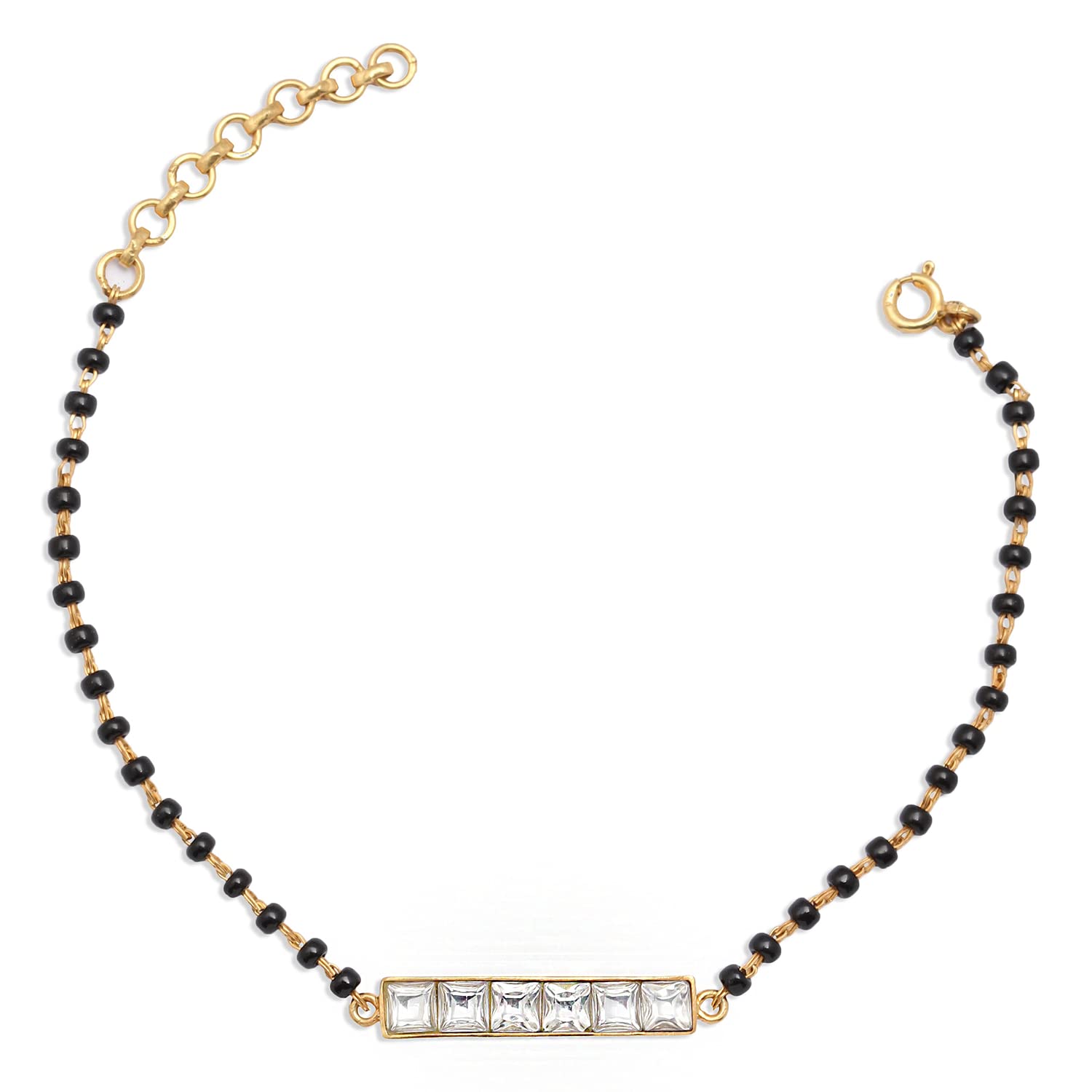 Unniyarcha Silver Zircon 6 Stone Luck Bracelet for Women, Sterling Silver Jewellery with Certificate of Authenticity & 92.5 Stamp, Oxidised Bracelet (Mangalsutra) - Image 2