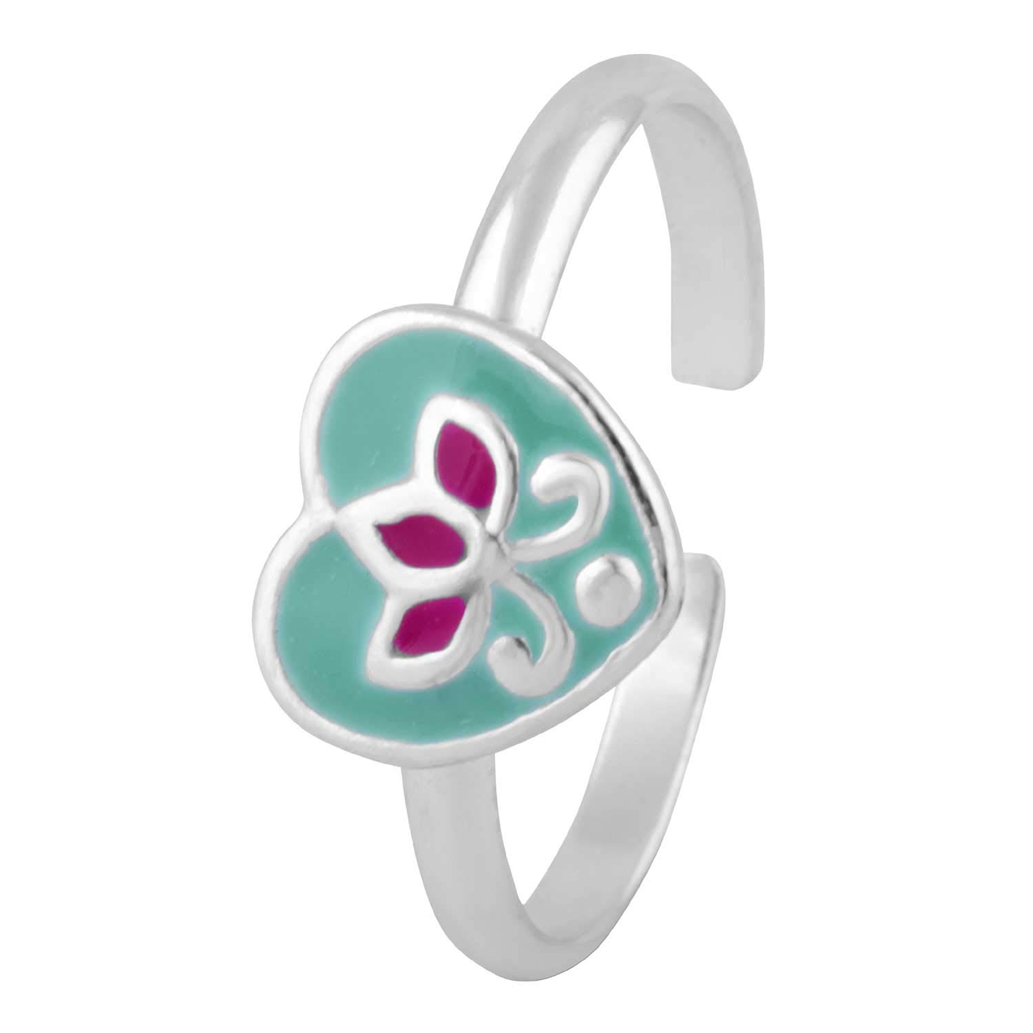 Blue Heart Flower Silver Toe Ring-TR383 - Image 4