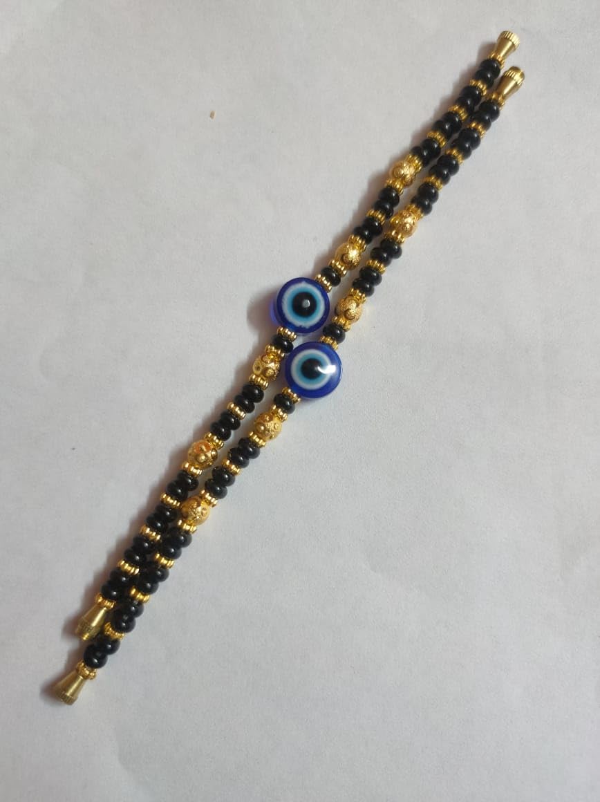 Evil Eye Baby Bracelet Set, Black Beads with Blue Nazariya, Gold and Silver Finish, Pack of 2 | 1 PAIR OF ANKLETS - Image 6
